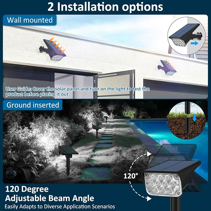 T-SUNUS Christmas Solar Spotlights White 6000K IP65 Waterproof 2-in-1 Outdoor - Image 5