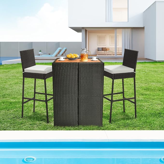 Tangkula Set of 4 Patio Wicker Barstools, Outdoor Bar Height Chair w/Soft Seat - Image 4