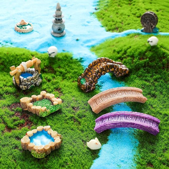 Purple Plank Bridge Miniature Fairy Garden Accessories, Miniature Pond Lawn - Image 7