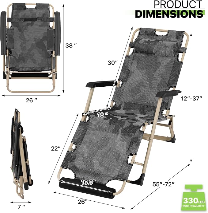 Magshion Folding Patio Chairs Set of 2, Outdoor Lounge Chair - Image 3