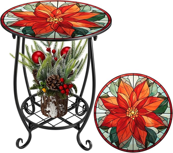 Outdoor Side Table Round Small Mosaic Patio Accent Indoor End Plant Coffee Tea by Cinnvoice