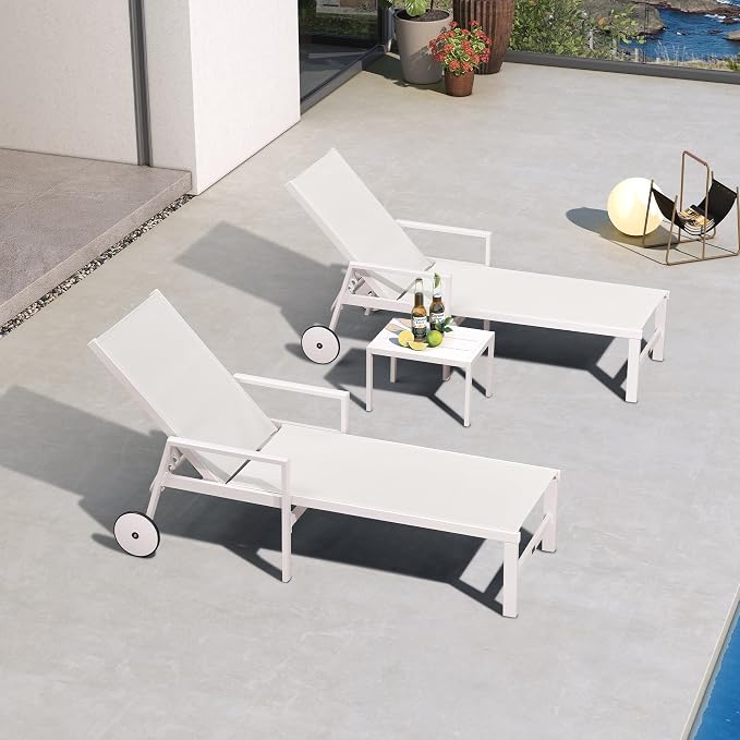 PURPLE LEAF Lounge Chair Outdoor Set 2 Pieces White Aluminum Chaise Lounge by PURPLELEAF