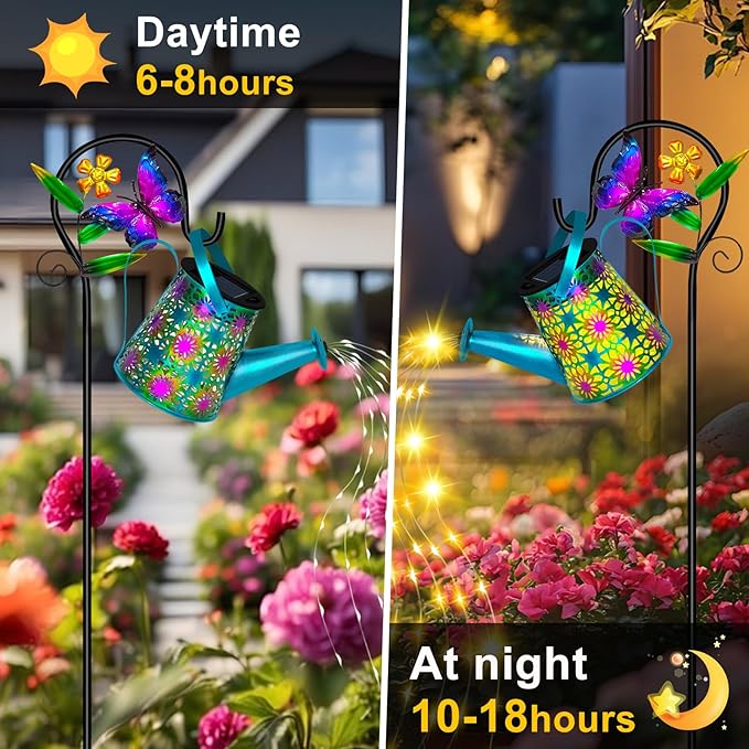 Solar Watering Can with Lights, Waterproof Solar Lantern with Butterfly - Image 2