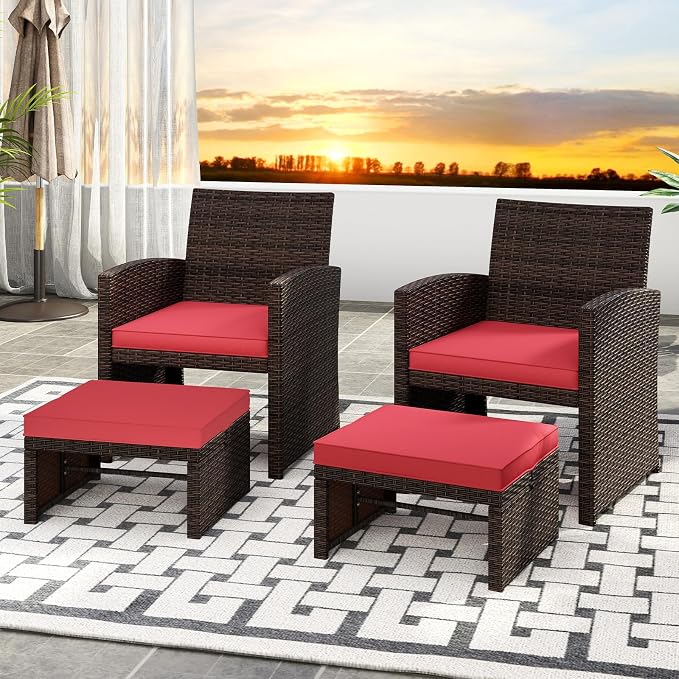 Tangkula 2 Pieces Patio PE Rattan Ottomans, Poolside and Yard - Image 8