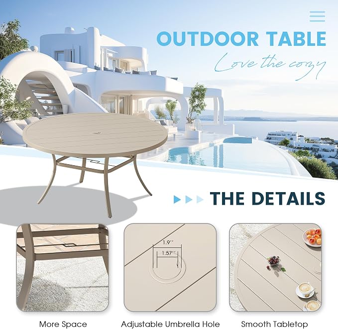 Patio Dining Table for 8-10, Round Metal Outdoor Table - Image 4