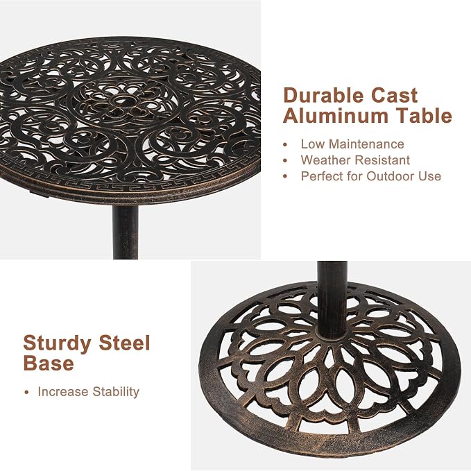 VINGLI 40" Outdoor Bar Table, High Top Table, Cast Aluminum Outdoor Pub Table - Image 5