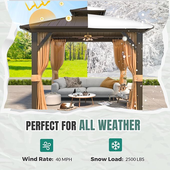 MELLCOM 10' x 10' Gazebo, Hardtop Double Roof Gazebo - Image 7