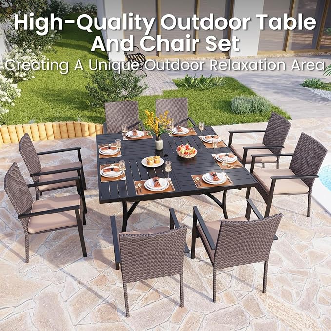 PHI VILLA 9 Pieces Square Outdoor Dining Table Set - Image 2