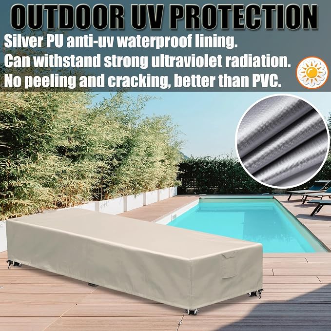 Outdoor Chaise Lounge Cover 2 Pack Patio Lounge Chair Covers Waterproof 600D - Image 6