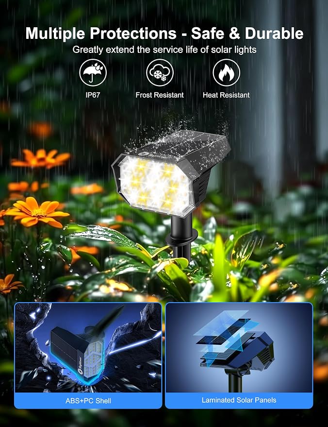 Brightown 4Pack Solar Spot Lights Outdoor, IP67 Solar Lights Outdoor Waterproof - Image 5