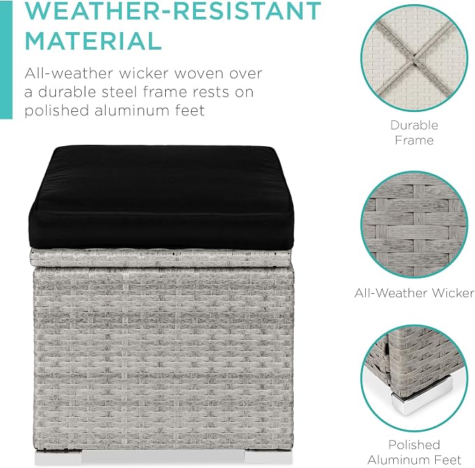 Best Choice Products Set of 2 Wicker Ottomans, Additional Seating, Side Table - Image 4