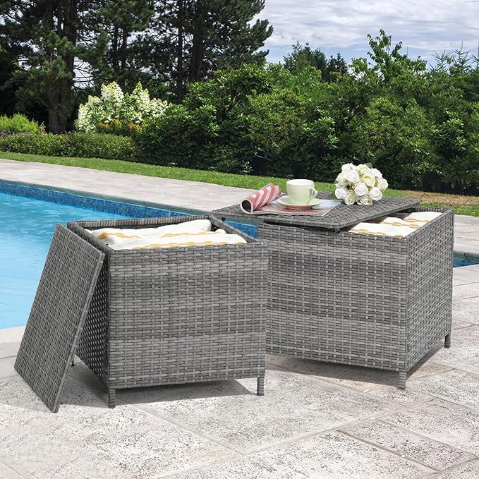 Verano Garden Outdoor Wicker Side Table Set of 2, Small Storage Rattan Wicker - Image 9