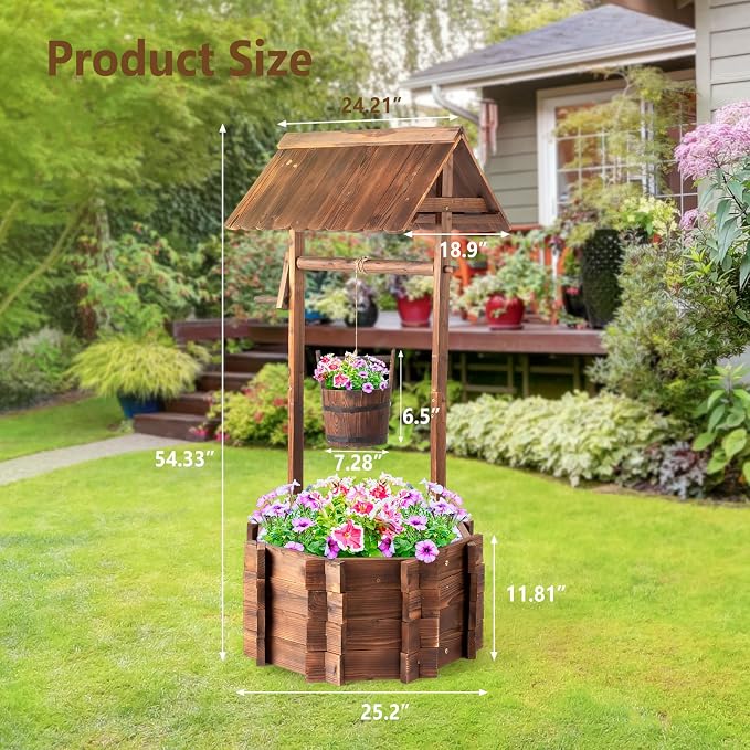 VINGLI Wooden Wishing Well Outdoor Planters, Well Covers - Image 2