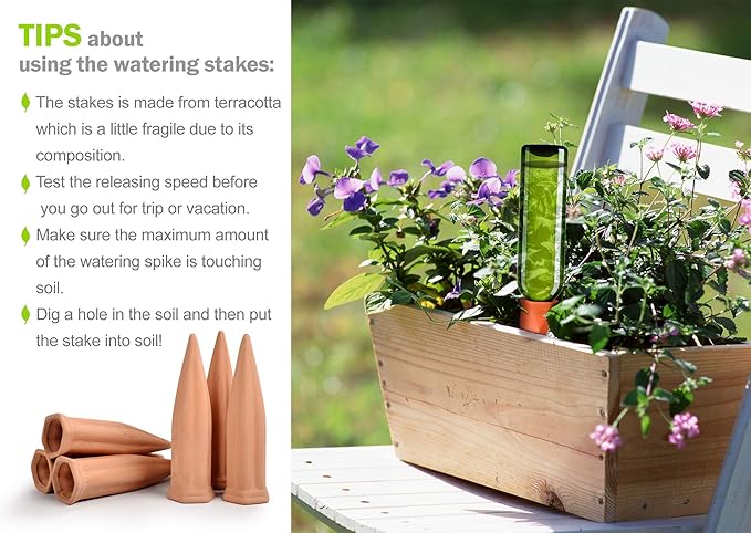 B SEPOR Ceramic Plant Waterer Set of 6 Pack Terracotta Self Watering Spikes - Image 5