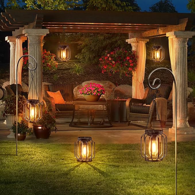 Solar Hanging Lanterns Outdoor Waterproof: 4 Pack Metal Solar-Powered Lights - Image 6