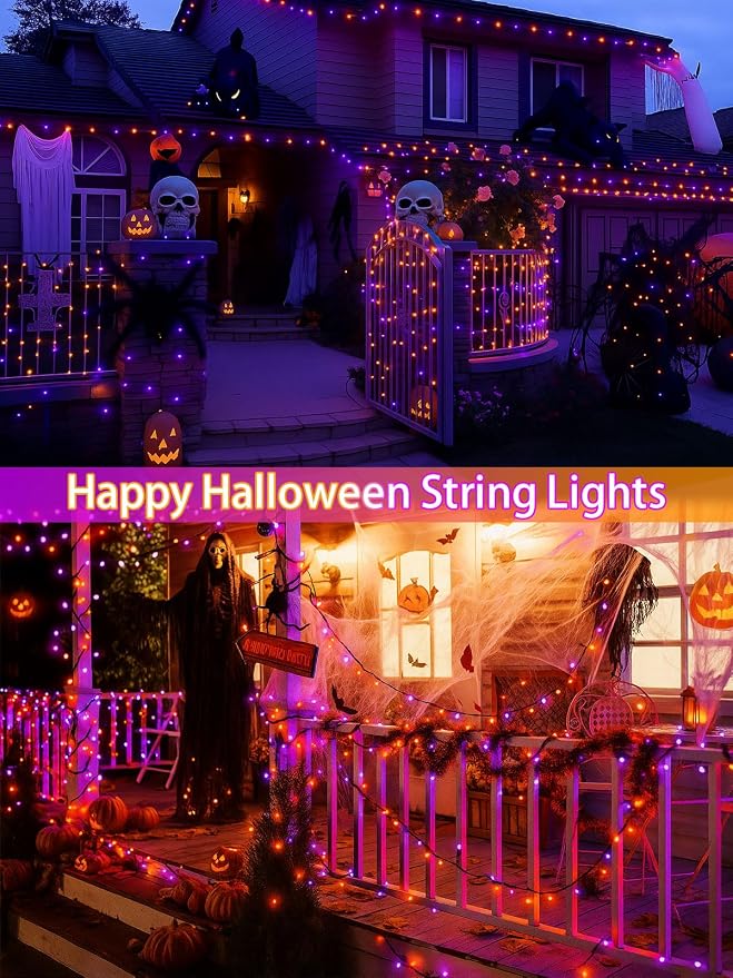 4 Pack 180FT Halloween Solar Lights Outdoor Waterproof, 320LED Orange and - Image 5