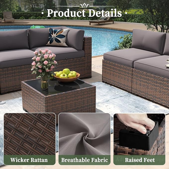 Aoxun 11 Piece Patio Furniture Set Wicker Rattan Patio Conversation Set Outdoor - Image 4