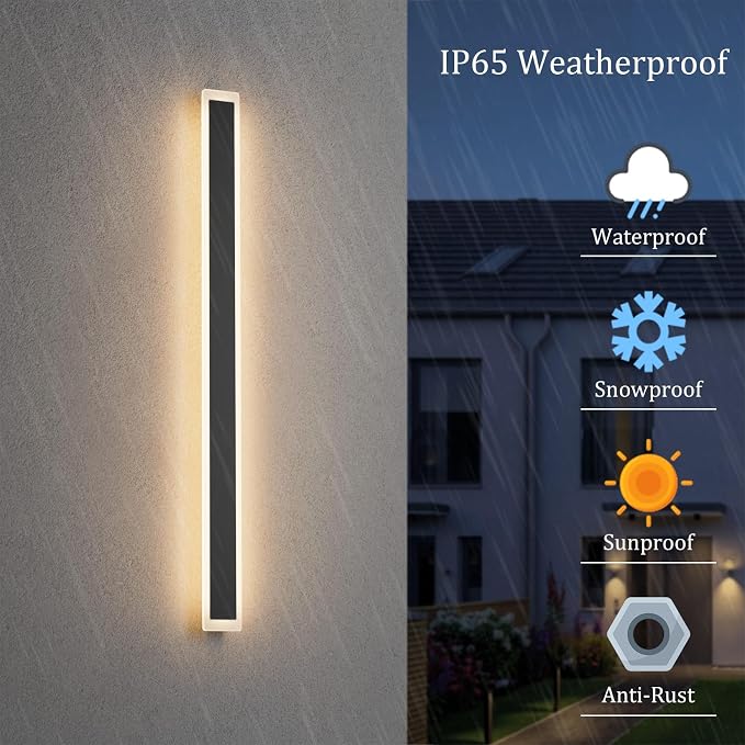 2 Pack 47.2In Long Outdoor Wall Light IP65 Waterproof, 35W Black Modern LED - Image 2