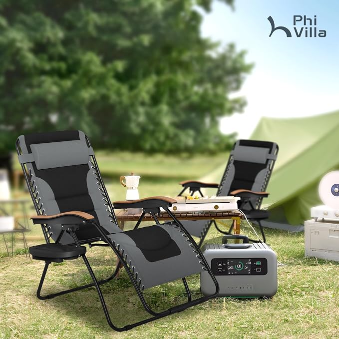 PHI VILLA XXL Oversized Padded Zero Gravity Chair, Foldable Patio Recliner - Image 2