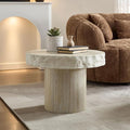 23.82" Round Side Table Small Coffee Table Faux Marble Pattern End Table Cement by JURMALYN