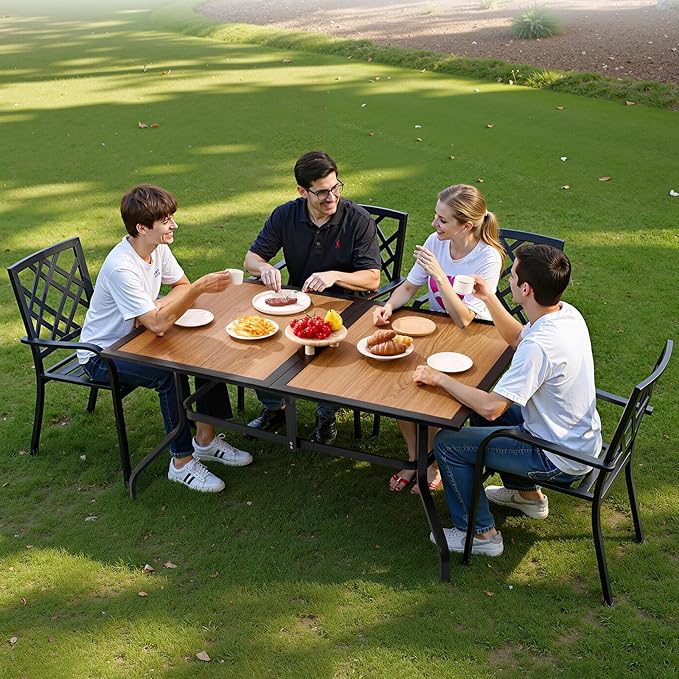 VEVOR Outdoor Patio Dining Table, 59 inch Long Rectangular Wood-Like Steel Slat - Image 2