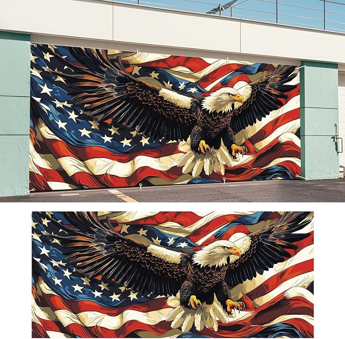 ANNA QUEEN American Flag Garage Door Banner 6x13FT, Bald Eagle USA Flag Garage - Image 6