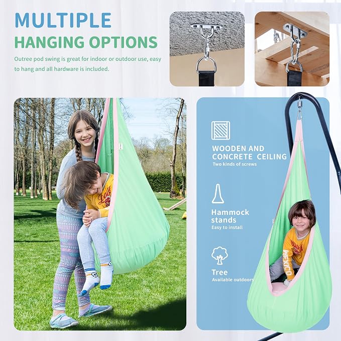 OUTREE Kids Pod Swing Seat, Cotton Child Hammock Swing Chair, Sensory Swing - Image 2