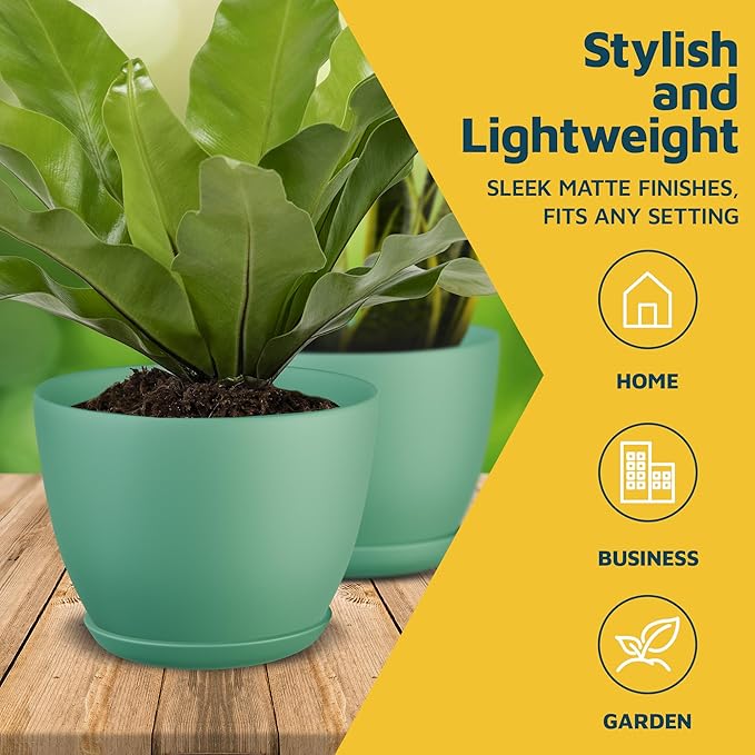 Mint Plant Pots with Drainage Holes & Saucers 15 Pack, Indoor & Outdoor - Image 3