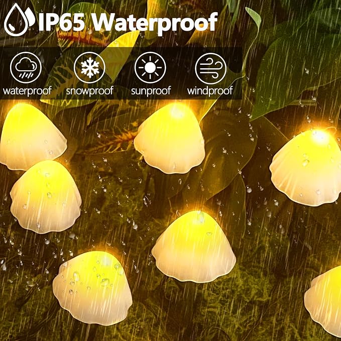 OZS 2PK 32LED 55FT Mushroom Solar Garden Lights Outdoor, Solar String Lights - Image 3