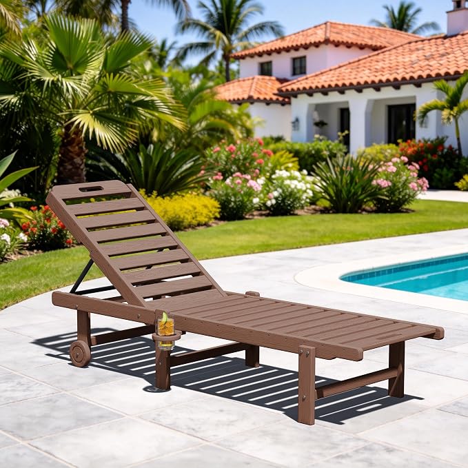 SERWALL Patio Chaise Lounge, HDPE Outdoor Lounge Chair - Image 2