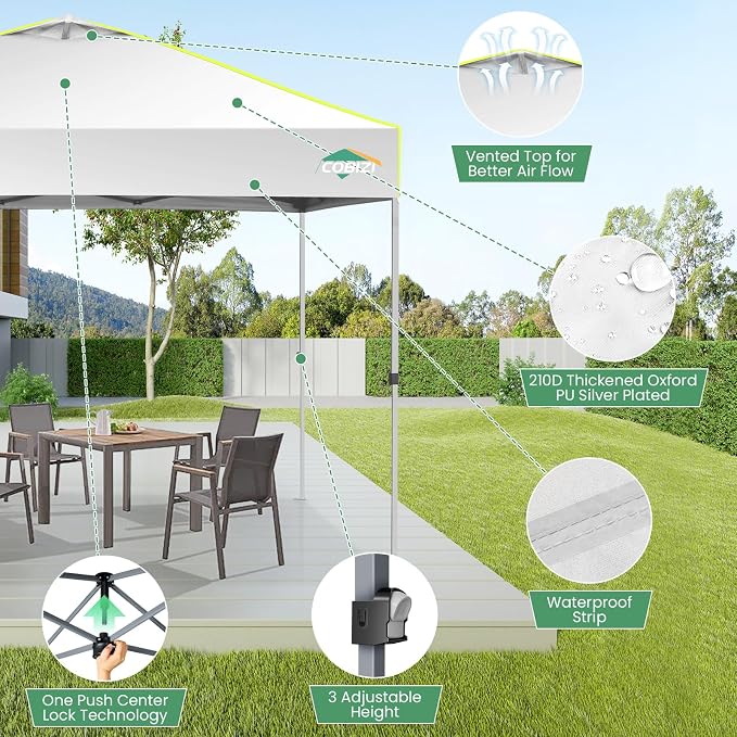 COBIZI 10x10 Pop Up Canopy Tent Without Removable Sidewalls, One Push Party - Image 5