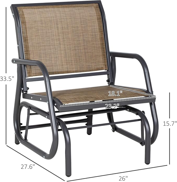 Outsunny Porch Glider Set of 2, Metal Frame Swing Glider Chair - Image 3