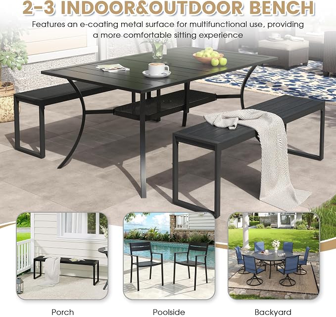VICLLAX 3-Person Outdoor Bench, 2 Pieces 53" Long Garden Bench Backless Porch - Image 6