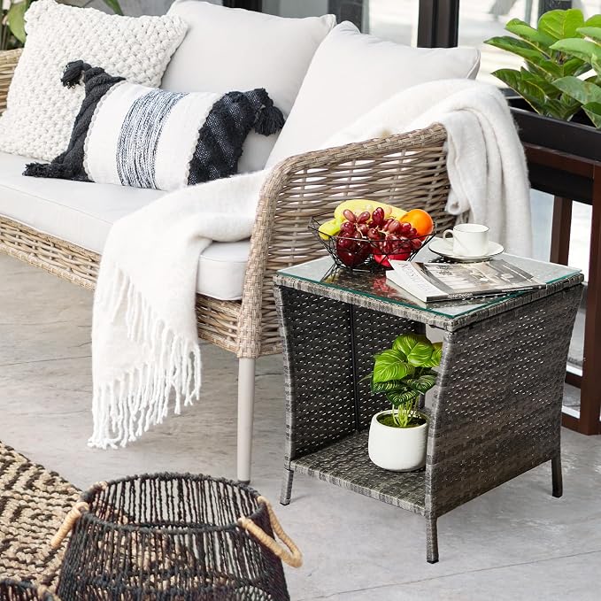 Outvita Outdoor Side Table, Rattan Coffee Table Small End Table - Image 8