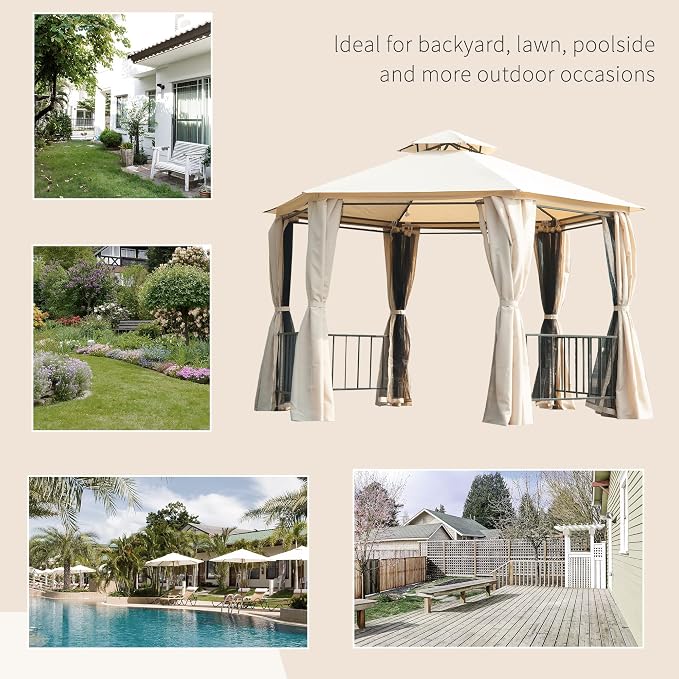 Outsunny 13' x 13' Patio Gazebo, Double Roof Hexagon Outdoor Gazebo Canopy - Image 6