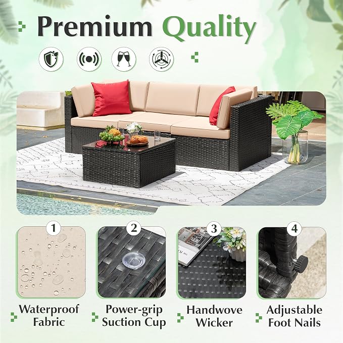 Devoko 4 Pieces Patio Furniture Sets All-Weather Outdoor Sectional Sofa Manual - Image 5