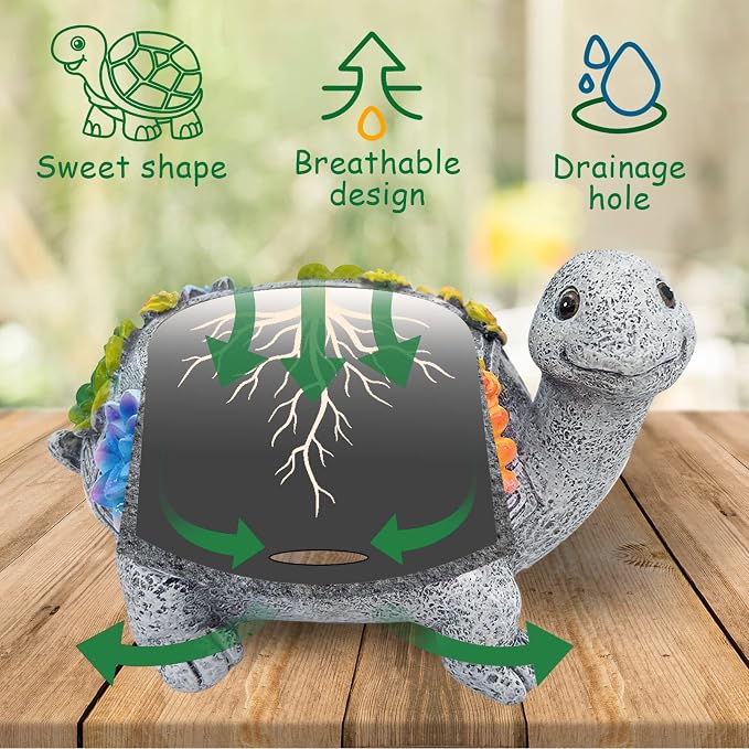 Turtle Succulent Planter, Resin Material, Indoor/Outdoor Use, Cute Decor - Image 4