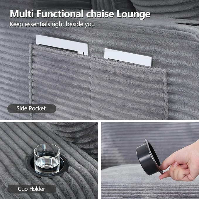 67" Oversized Chaise Lounge Chair Indoor, Soft Boneless Cloud Couch - Image 4