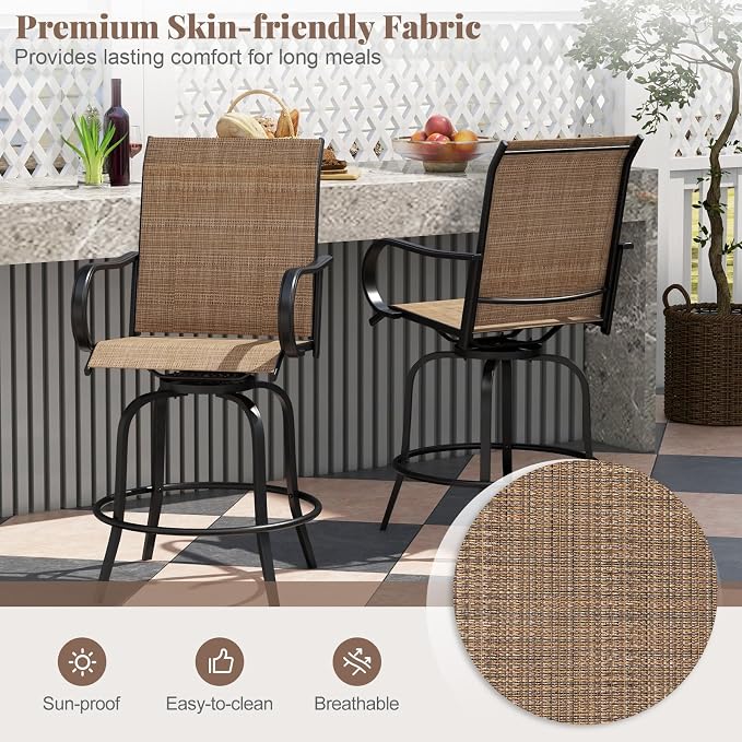 Giantex Set of 4 Swivel Outdoor Bar Stools, All-Weather Bar Height Patio Chairs - Image 7