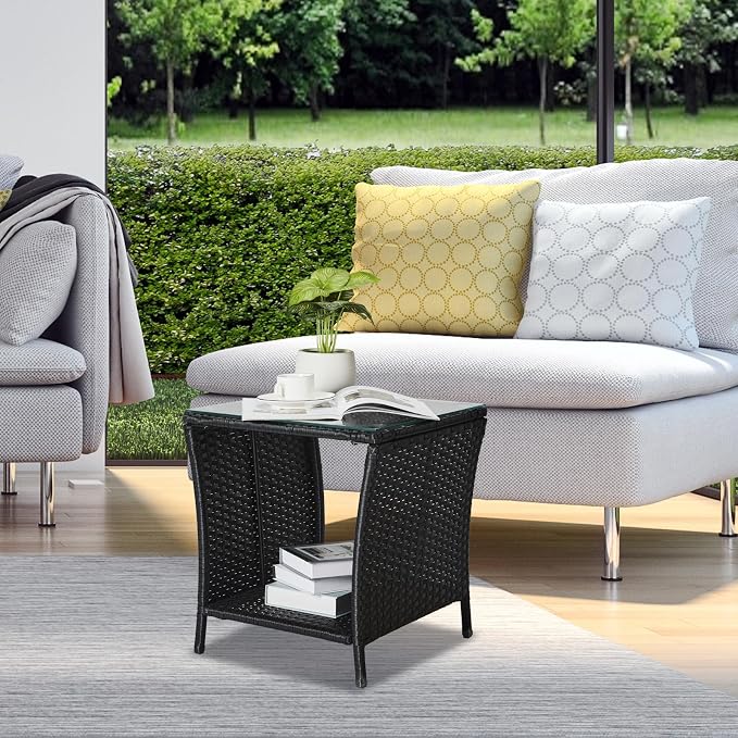 Outvita Outdoor Side Table, Rattan Coffee Table Small End Table - Image 2