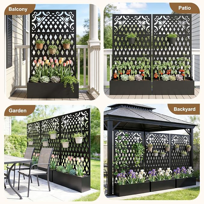 Metal Raised Garden Bed with Trellis & Privacy Screen, Modern Planter with - Image 7