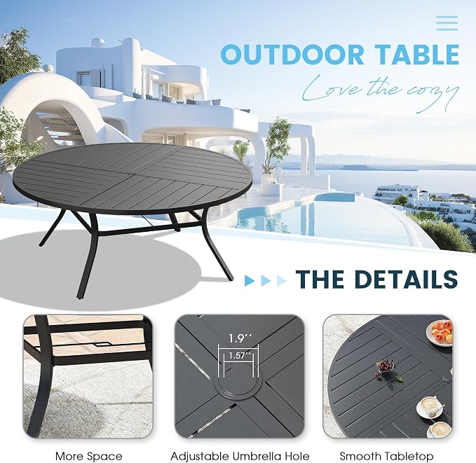 Patio Dining Table for 8-10, Round Metal Outdoor Table - Image 4