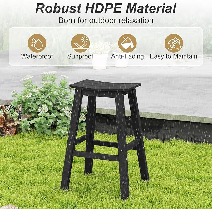 Tangkula Patio Bar Stools Set of 2, 29 Inch HDPE Bar Height Armless Saddle - Image 8