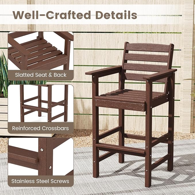 Tangkula Patio Adirondack Chairs Set of 2, HDPE Bar Height Chair - Image 8