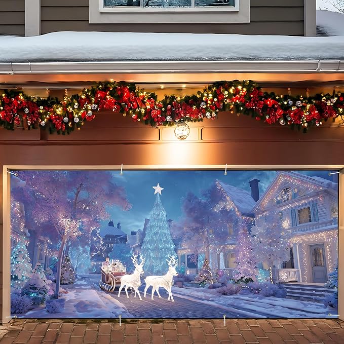 ANNA QUEEN Christmas Sleigh Ride Under the Stars Garage Door Banner 6 x 13FT by ANNAQUEEN