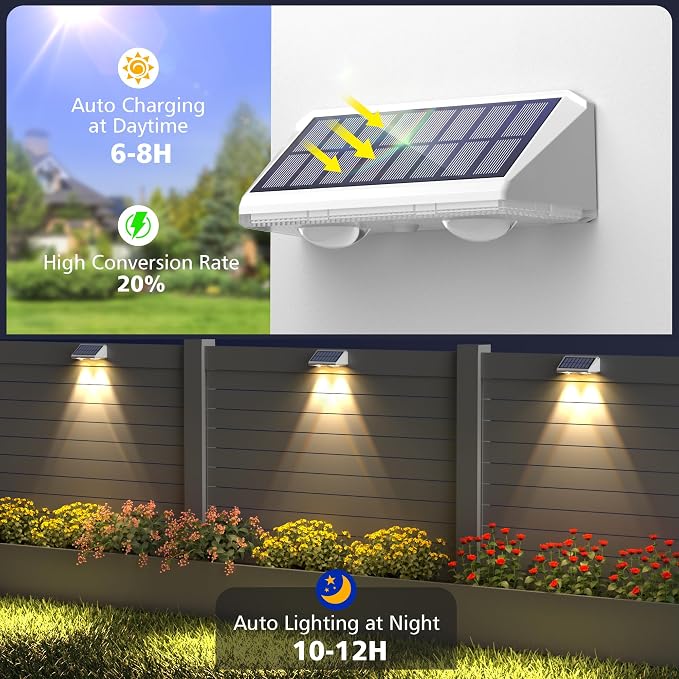 APONUO Solar Fence Lights, IP64 Waterproof, Fence Lights Solar Powered 9 - Image 3
