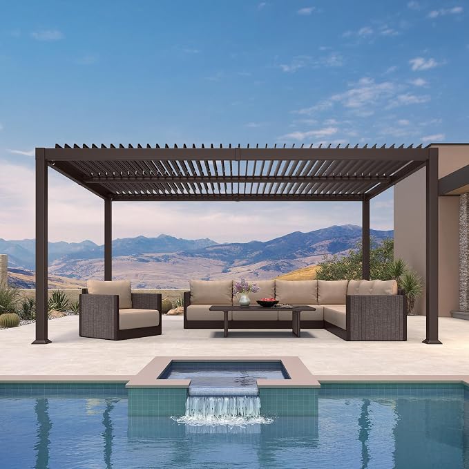 PURPLE LEAF 10' x 16' Louvered Pergola Outdoor Adjustable Louvre Shade Modern - Image 2