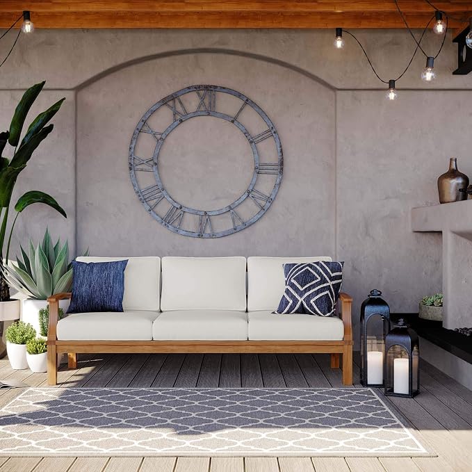 Modway Marina Outdoor Patio Teak Sofa in Natural White by Modway