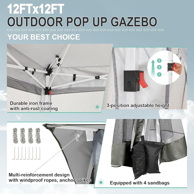COBIZI 12x12 FT Pop up Gazebo on Clearance Outdoor pop up Canopy Tent, carpas - Image 3