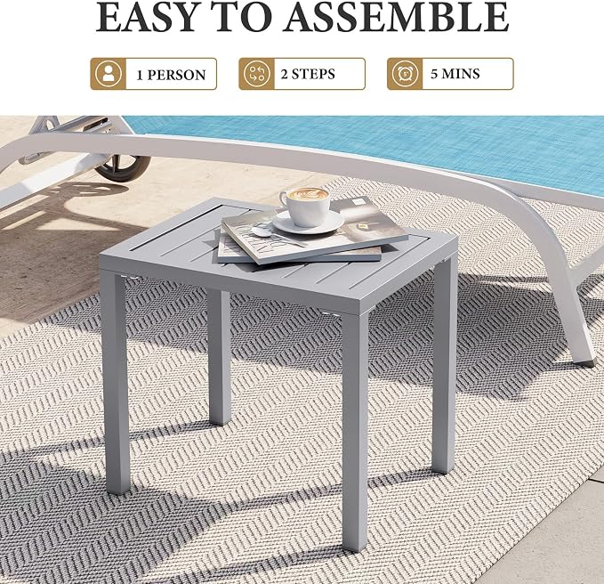 Crestlive Products Outdoor Side Table Set of 2, Aluminum Small Rectangular - Image 6